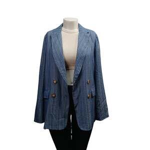 Melrose With Love Blue Striped Double Breasted Blazer Jacket L New